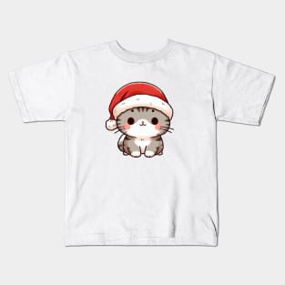 Cute Christmas Cat Santa Kids T-Shirt